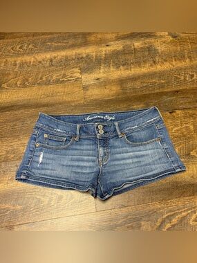 American Eagle Y2K Micro Mini Jean Shorts Low Rise Denim Flap Pockets Size 8
